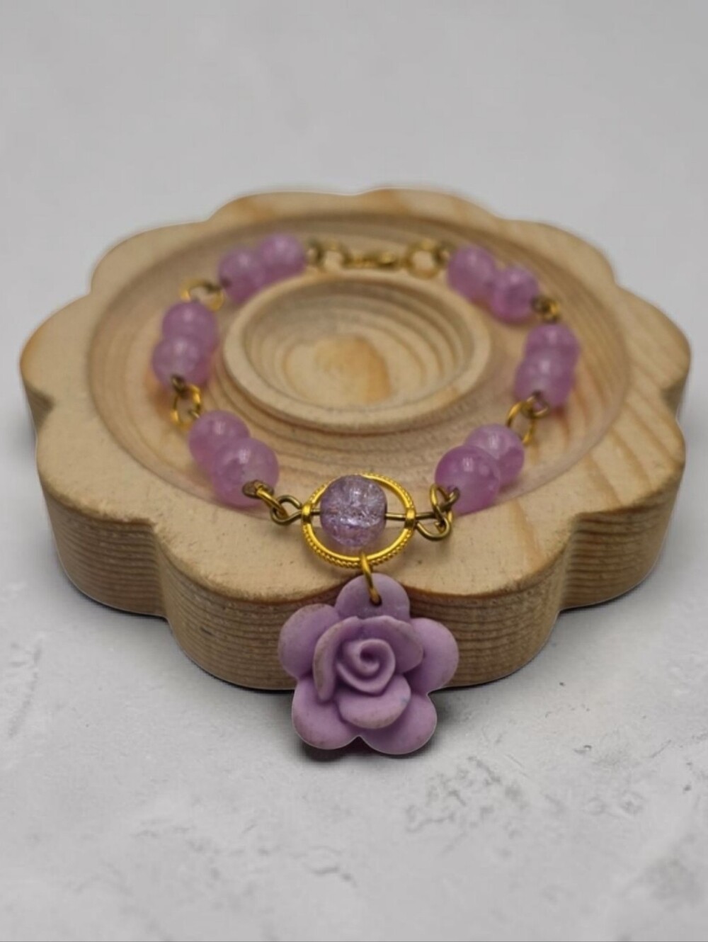 Handmade Purple Rose Charm Bracelet